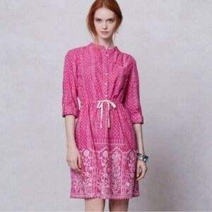 Anthropologie Pink Floral Mini Dress